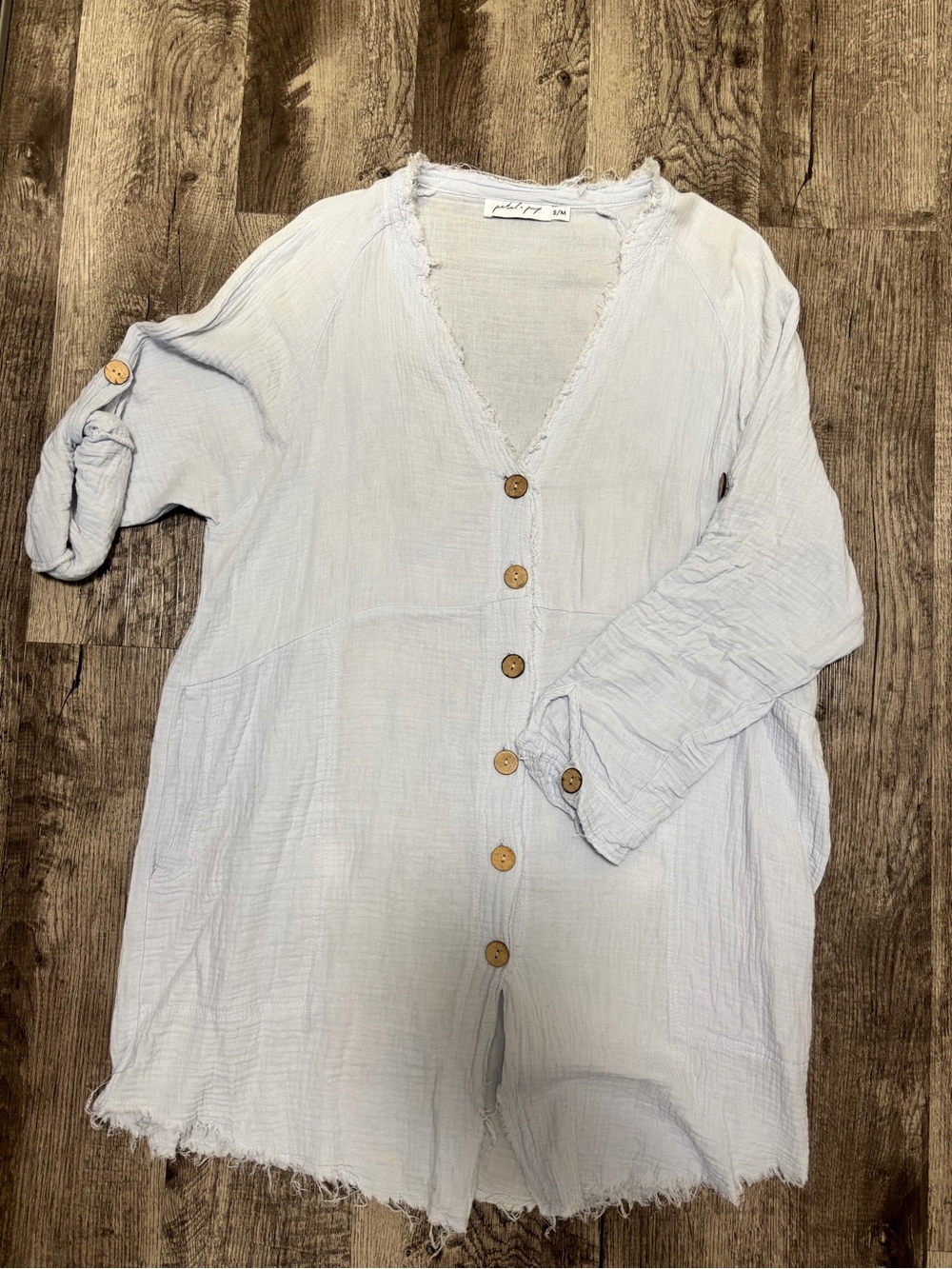 Petal & Pup Pale Blue Frayed Gauze V-Neck Mykonos Dress or long Top
